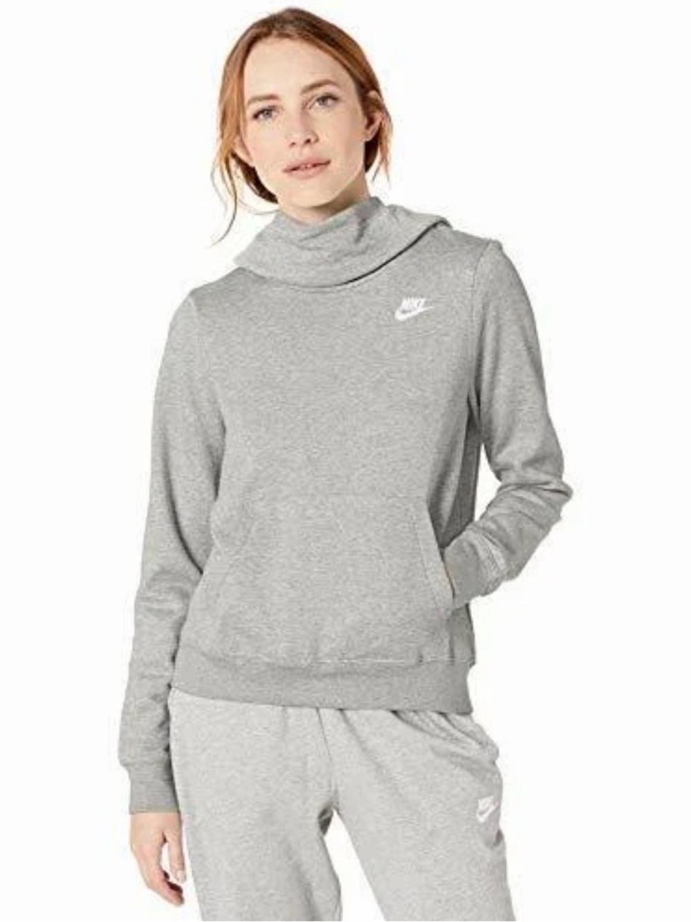 Nike Women’s Light Gray Funnel Neck Pullover Hoodie Size Large Athletic Sporty